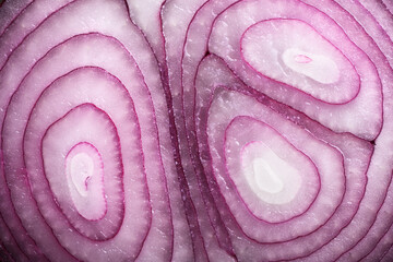 Texture of dissected red onion close up. Macro shot