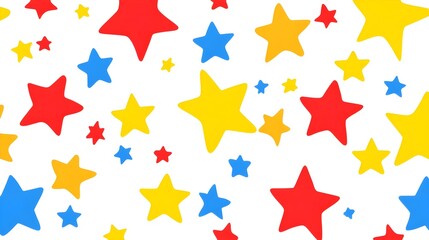 A pattern of bright, bold stars in primary colors, arranged in a minimalistic design