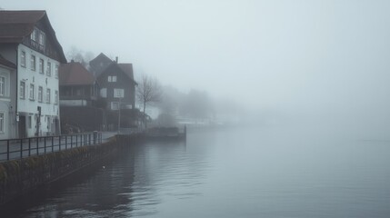 Fototapeta premium Misty Lakefront Town