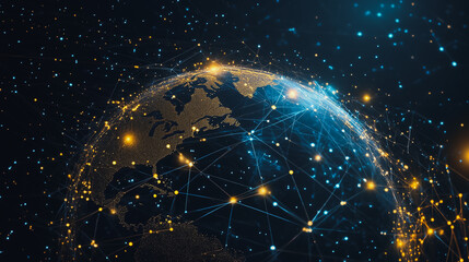 abstract business connection of line from nail node to node on world map background Innovation network points Earth's surface