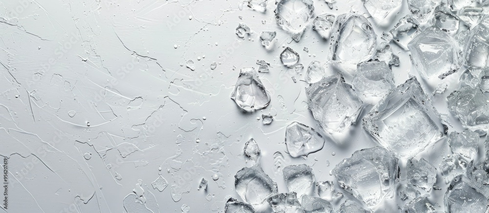 Poster top view of crushed ice on grey background with copy space image