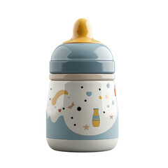 Cute baby bottle with colorful design, perfect for infants and toddlers. Ideal for baby-related products and parenting themes.