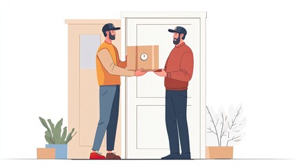 A courier handing over a package to a customer at their doorstep, representing efficient and reliable parcel transport services.