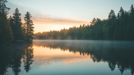 Fototapeta premium Peaceful Sunrise over a Misty Lake