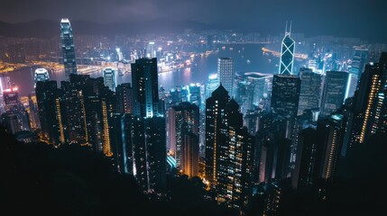 Fototapeta premium Nighttime Hong Kong Skyline