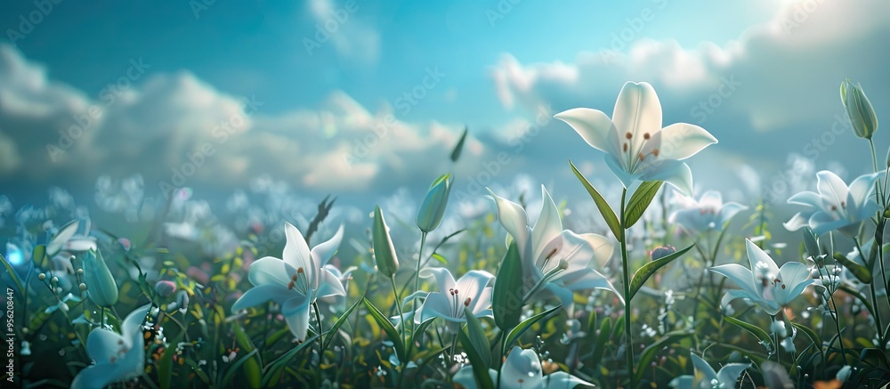 Aufkleber beautiful lilies in a field with ample copy space image