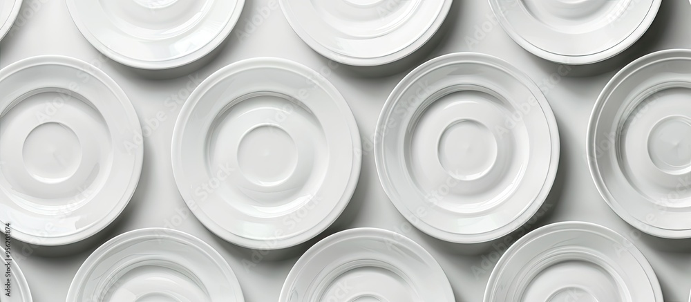 Poster white plates displayed on a blank white background with copy space image