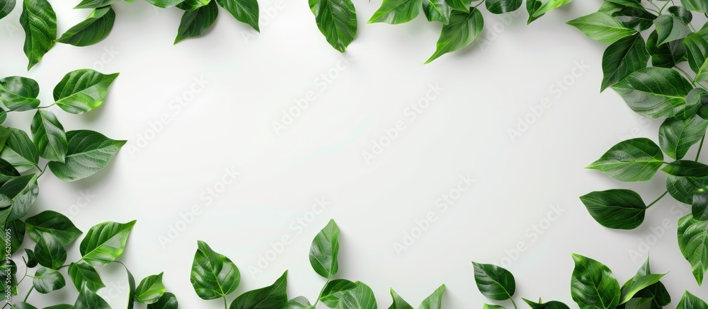 Poster image of a white background with authentic leaves for use as a copy space image