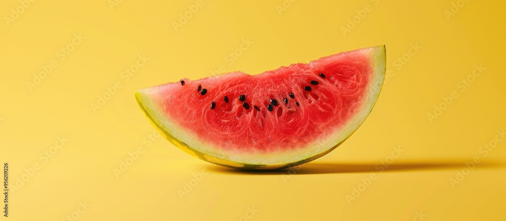 Poster watermelon slice on yellow backdrop with copy space image