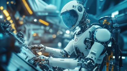 Fototapeta premium Futuristic Robot at Work
