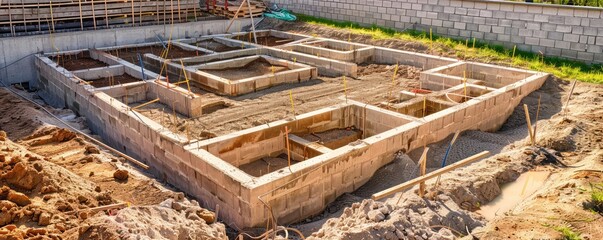 Building foundation construction at a construction site.