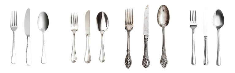 Cutlery with fork, knife and spoon isolated on white background, clipping path