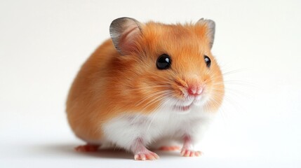 Cute hamster on a pristine white background captured in a studio shot displaying its tiny size
