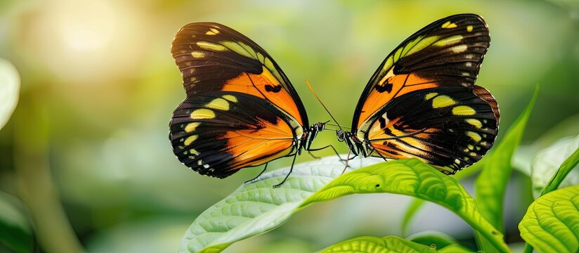 Butterflies engage in reproduction with male and female butterflies mating a possibility for a copy space image