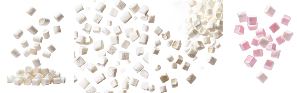 An isolated marshmallow falling on a white background, clipped with a clipping path, in full depth of field