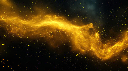 Yellow-colored abstract dust particles in a space background