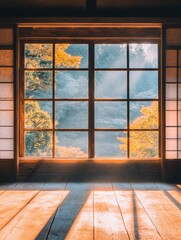 Sunlight Streaming Through a Window in a Japanese Home