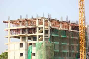 reinforced concrete building under consruction in construction site