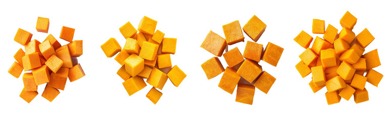 Various pumpkins, cubes, isolated on white background, clipping path, depth of field