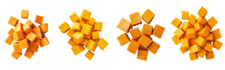 Various pumpkins, cubes, isolated on white background, clipping path, depth of field