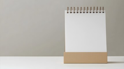 Blank paper desk spiral calendar mock-up. Minimal photography with copy space for your text. Empty 3d table calendar. Office and home decor. Bright minimalism background photography