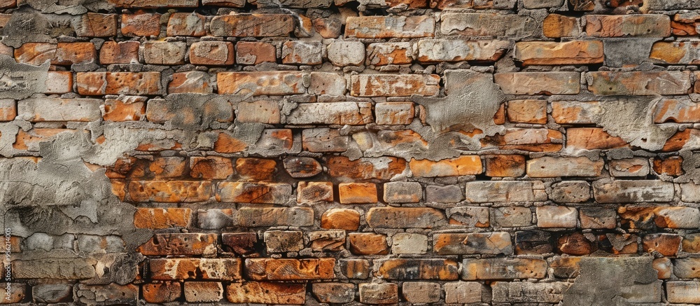 Poster brick wall with a combination of aged and fresh bricks serving as a background suitable for various 