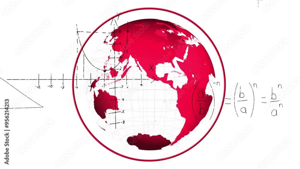 Aufkleber mathematical equations and geometric shapes animation over rotating red globe