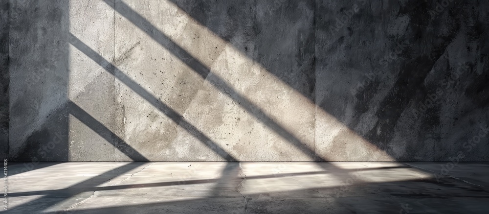 Poster diagonal lighting on a grey concrete wall creates an abstract background for a copy space image