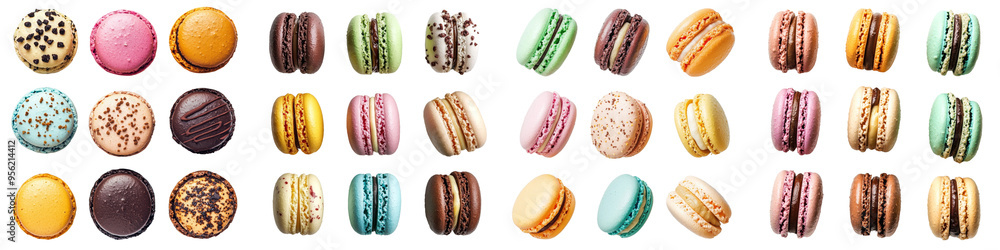 Poster The macaroons are isolated on a white background, clipped using the clipping path, and the depth of field is full