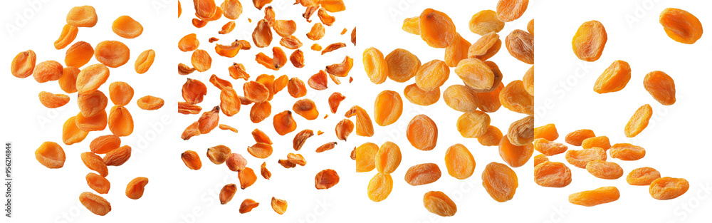 Poster isolated dried apricots on a white background, clipping path, depth of field