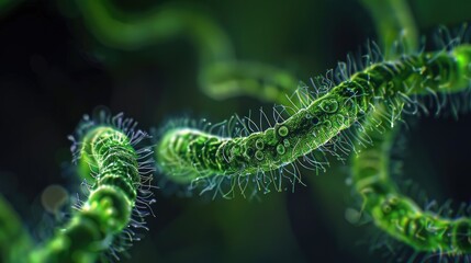 Obraz premium a microscopic organism green algea Spirogyra focus to culture material with dark field contrast