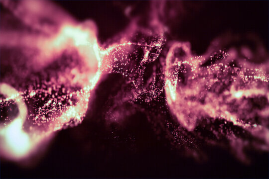 Abstract illustration of particles flowing in dark space