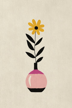 Illustration of flower vase against beige colored background
