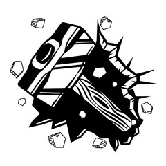 Lump Hammer | Construction Equipment | Carpenter Tool | Smashing Wall | Cracked Wall | Carpentry | Crack Hammer | Hammer | Original Illustration | Vector and Clipart | Cutfile and Stencil