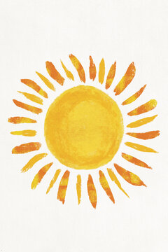 Illustration of yellow sun shining against white background