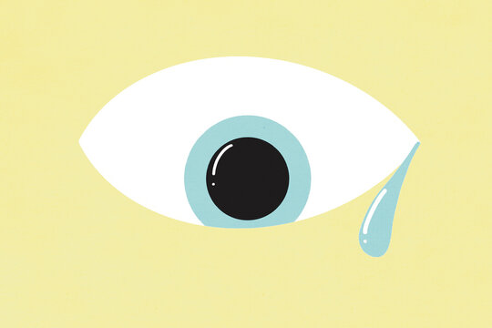 Illustration of eye with tear drop falling over yellow background