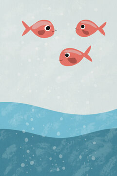 Illustration of fishes swimming in water