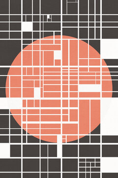 Circle with white connecting lines against gray background