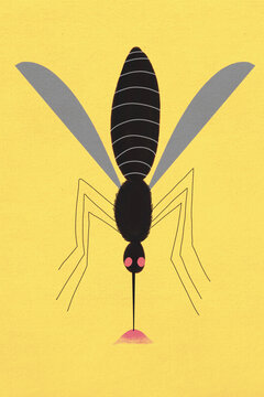 Illustration of mosquito sucking blood against yellow background