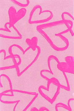 Pink hearts interlocked on textured pink background