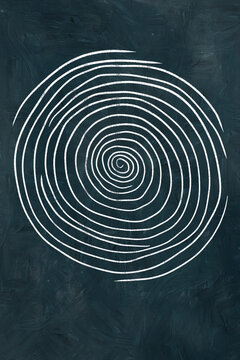 Abstract minimalist spiral pattern drawn with white chalk