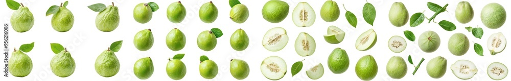 Poster full depth of field, clipped path, guava isolated on white