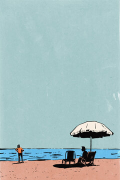 Minimalist illustration of peaceful day at beach