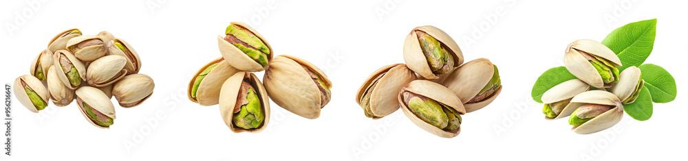 Poster the peel of a pistachio on a white background is clipped, all depth of field is applied