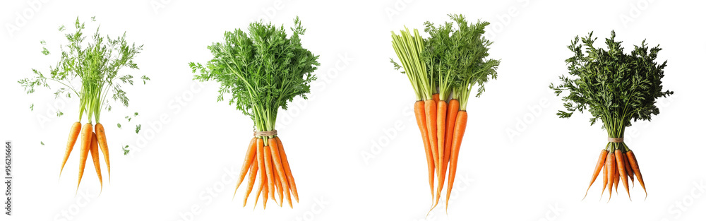Poster clipping path, full depth of field, falling carrot on white background