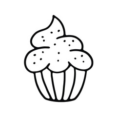 A delightful black-and-white outline of a cupcake topped with smooth frosting and sprinkles.