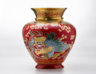 Yuan Dynasty Blue and White Dragon Jar isolated on white