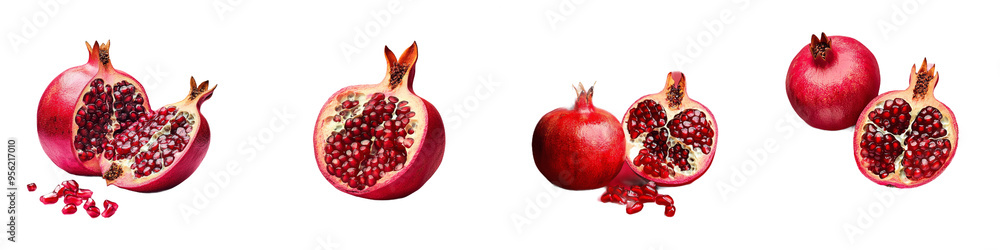 Poster minimal creative food concept with pomegranate on red color background