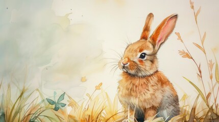 cartoon easter rabbit watercolor painting