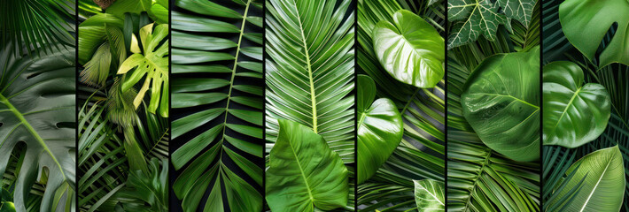 Lush green leaves create vibrant and refreshing backdrop, showcasing various textures and shapes.